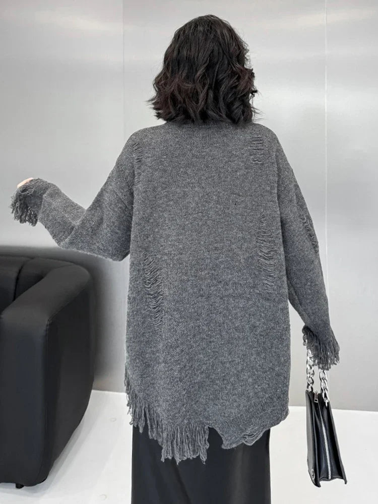 XITAO Irregular Hole Solid Color Female Sweater O-neck Full Sleeve Loose Casual Hollow Out Knitting Women Sweater New ZYY1026