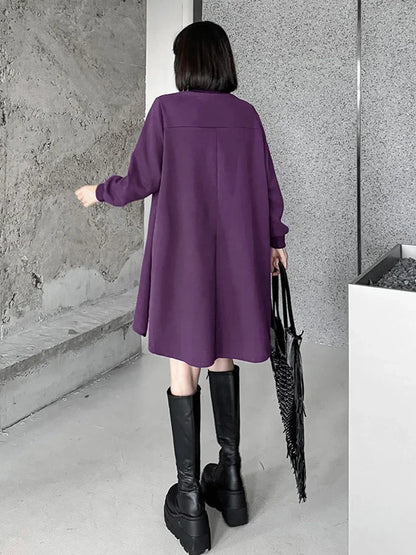 XITAO Turtleneck Split Patchwork Female Dresses Solid Color Pullover Long Sleeve Loose Personality 2024 Autumn All Match HQQ2410