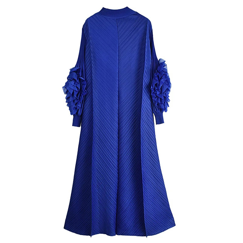 XITAO Loose Fitting Casual Solid Color O-neck A-line Dress Women Petal Sleeves New Grace Long Style Autumn Female Dress GMM1077