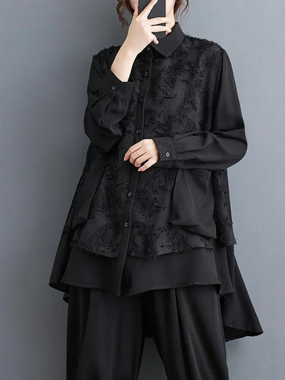 XITAO Irregular Patchwork Shirt Long Sleeve Black Fashion Simplicity Casual Loose Women Trendy Top Spring New DMJ2911