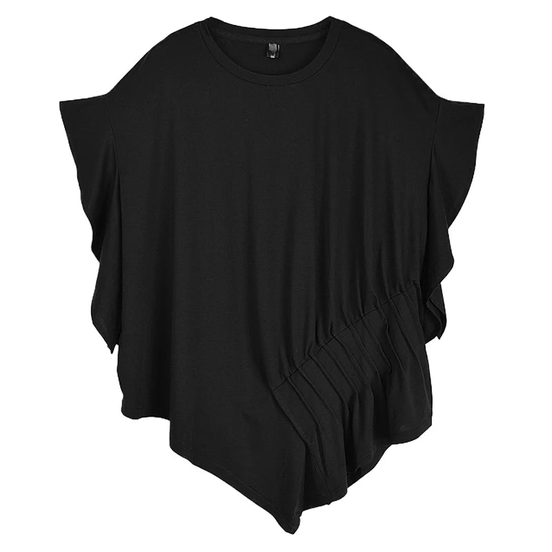 XITAO Loose Asymmetric Folds Female T-shirts Fashion Butterfly Sleeve Women Summer New Casual Simplicity All-match Top ZY8838