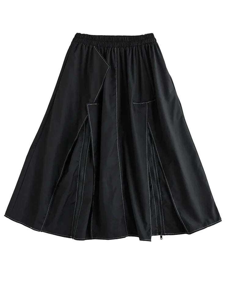 XITAO Asymmetrical Skirt Personality Zipper Simplicity Exposed Line Decoration A-line Spring Summer Tulle Skirt LYD1227