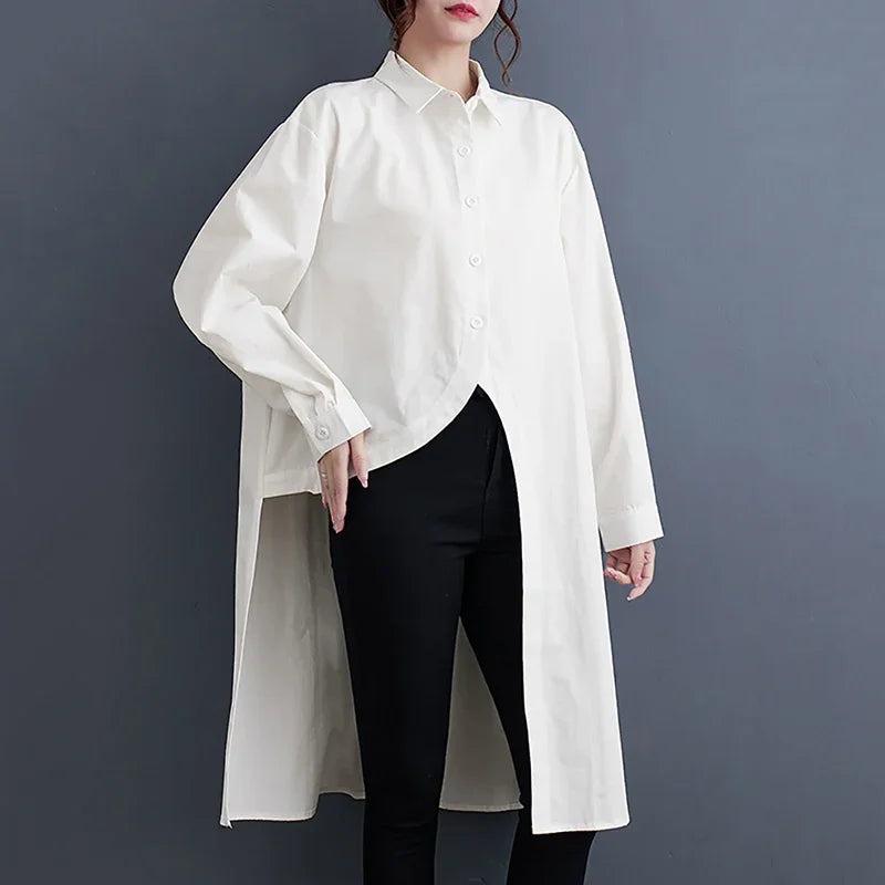 XITAO Asymmetrical Single Breasted Shirt Solid Color Loose Turn-down Collar Long Sleeve Spring New Arrival Casual LYD1140