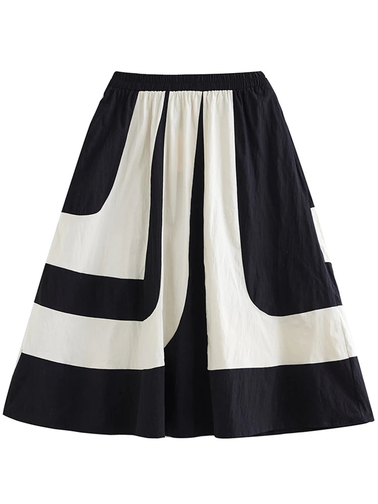 XITAO Irregular Patchwork Contrast Color Skirt Elastic Waist Loose Casual All-match Slimming Autumn Women New Skirt ZY8896