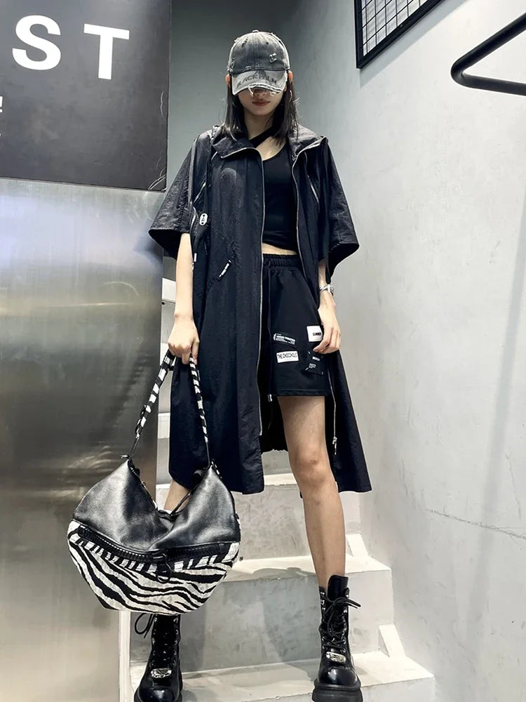 XITAO Zipper Batwing Sleeve Hooded Collar Female Trench Solid Color Autumn New Casual Fashion A-line Women Coat GMM1376