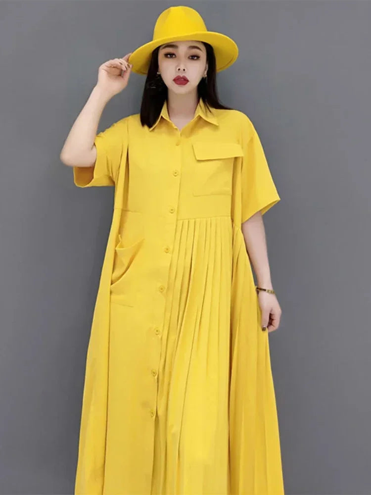 XITAO Single Breast Dress Fashion  Goddess Fan 2024 Summer Solid Color Casual Style Minority Loose Dress Top DMY4747