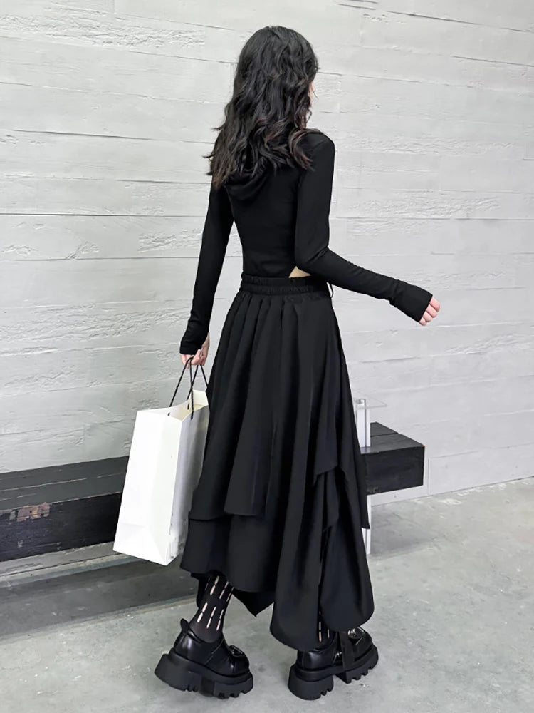 XITAO Irregular Solid Skirt Casual Slimming Temperament All-match Elastic Waist Spring Fashion Women A-line Skirt LYD1694