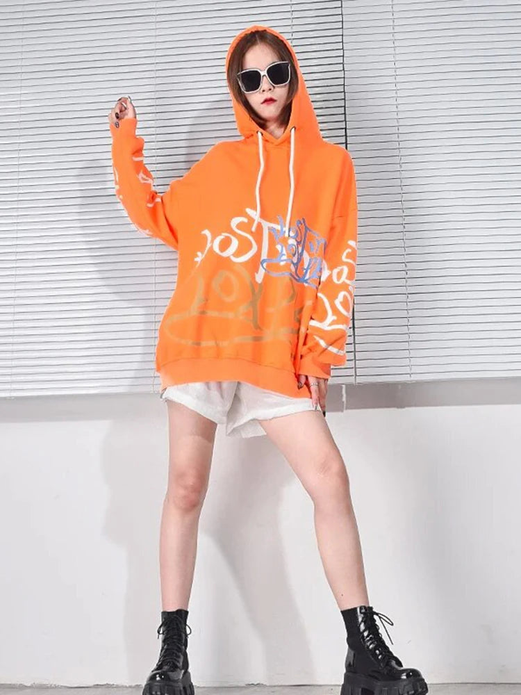 XITAO Casual Letter Print Women Hoodies Spring New Drawstring Hooded Collar Loose Hooded Long Sleeve Hedging Hoodie WMD2606