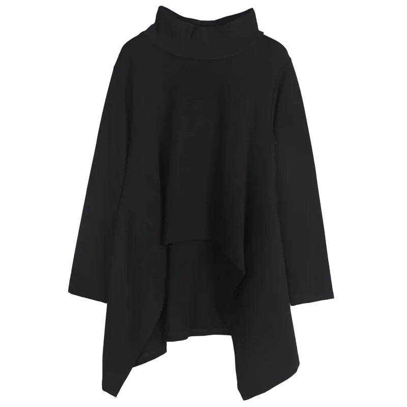 XITAO Vintage Black Turtle Neck T Shirt Women  Kawaii Casual Long Sleeve Irregular Tops Korean Clothes New ZLL1177