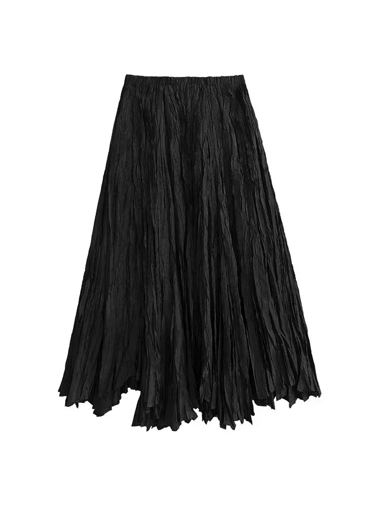 XITAO Pleated Solid Color Elastic Waist Loose Fashion skirt 2024 Summer New Arrival Women Appear Thin All-match skirt DMJ1498