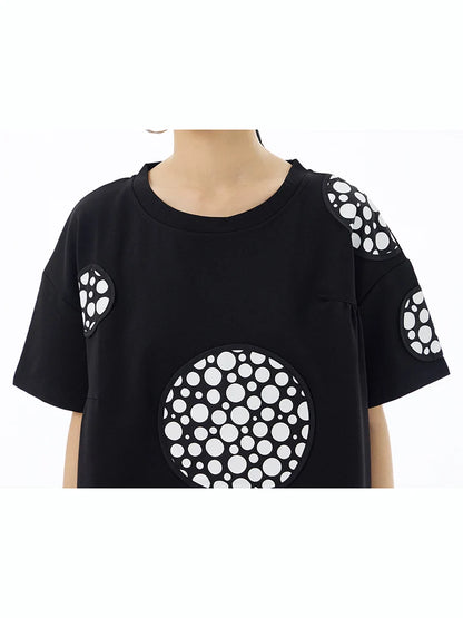 XITAO Irregular Casual T-shirt Contrast Color Dot Patchwork Loose Simplicity O-neck Collar Top Summer New Women T-shirt ZY8822