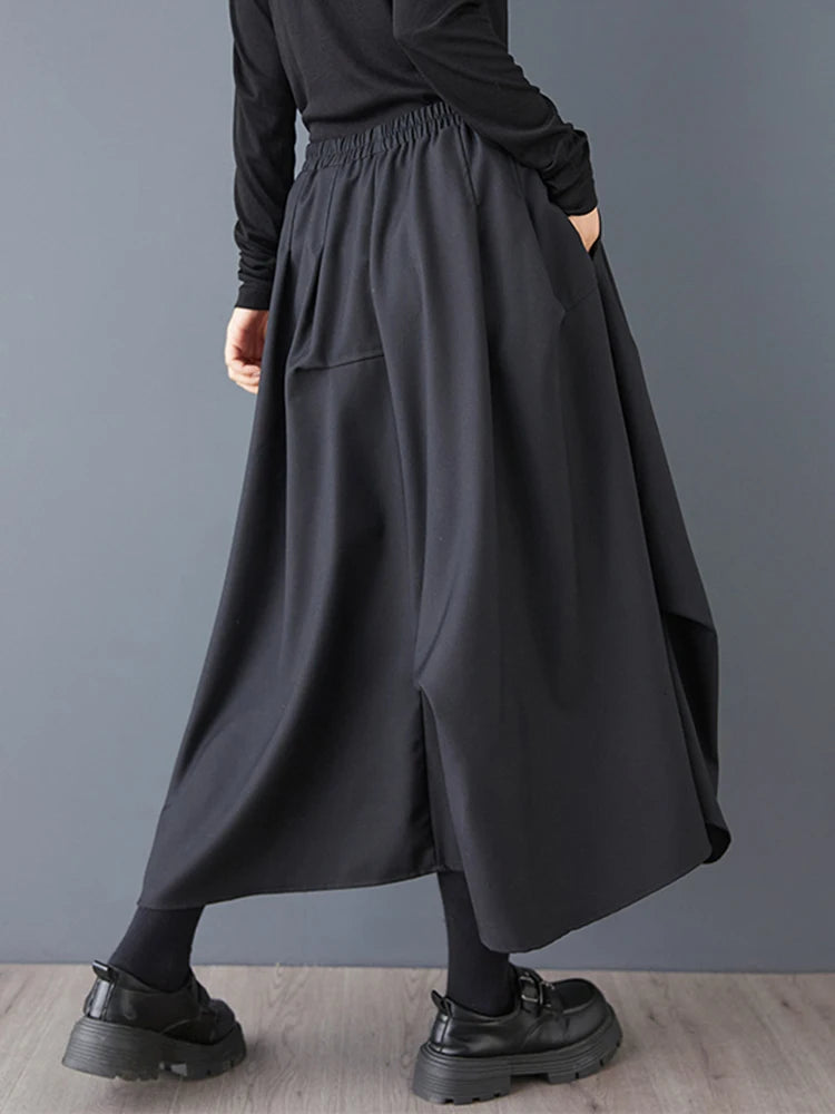 XITAO A-line Casual Solid Color Mid-calf Women Skirt Irregular Loose Thin Fashion Elastic Waist Fold Autumn Female Skirt GMM1026