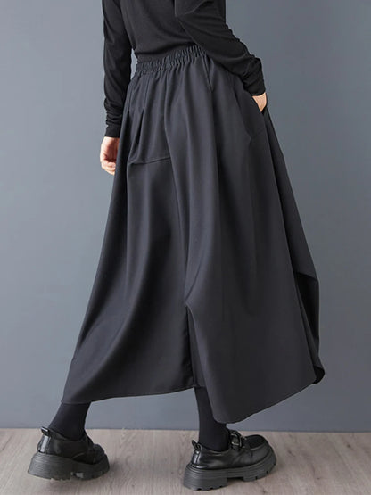 XITAO A-line Casual Solid Color Mid-calf Women Skirt Irregular Loose Thin Fashion Elastic Waist Fold Autumn Female Skirt GMM1026