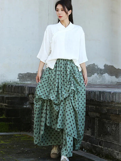 XITAO Pleated Loose Casual A-line Skirt Irregular Polka Dot Elastic Waist Fashion Autumn Women New All-match Skirt LYD1143