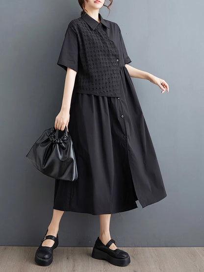 XITAO Asymmetrical Patchwork Lace-up Female Dress Black Fashion Loose Shirt Sleeve Shirt Dress 2024 Summer New Women WLD20199