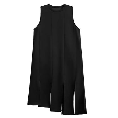 XITAO Fashion Loose Solid Color Women Mid-calf Dress O-neck A-line Sleeveless Irregular Slim Autumn Female Dress ZYY1079