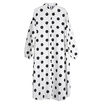 XITAO Dot Print Shirt Dress Loose Fashion Long Sleeve Turn-down Collar Women Casual Dress 2024 Spring Summer Simplicity DMJ2596