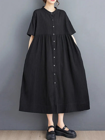 XITAO Loose Stand Collar Dress Temperament Appear Thin Summer New Arrival Casual Fashion Elegant Solid Color Dress HQQ0422