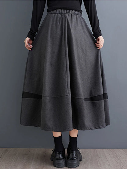 XITAO Casual Solid Color A-line Mid-calf Skirt Contrast Color Patchwork Autumn Women 2024 New Trendy Female Skirt ZYY1090