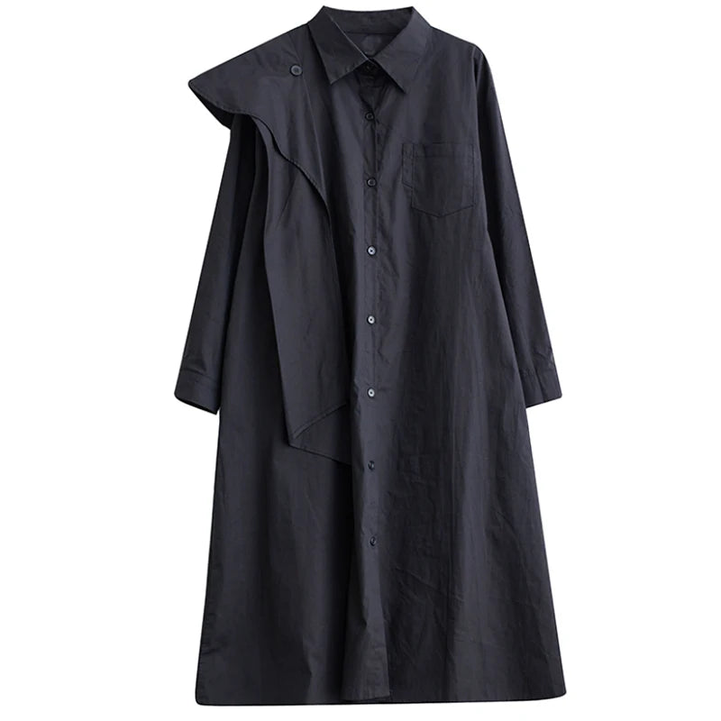 XITAO Full Sleeve Solid Color Female Shirt Dress Fashion Irregular Loose Casual Personality Temperament Women New Dress DMJ4178