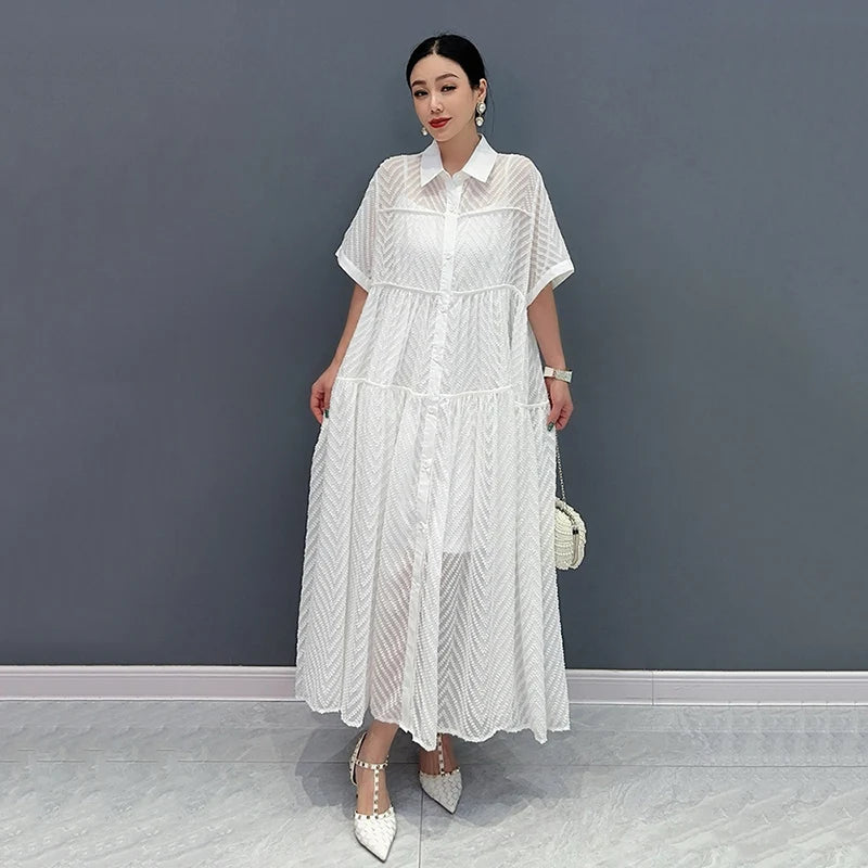 XITAO Solid Color Casual Female Shirt Dress Loose Fashion Simplicity Turn-down Collar Splicing Dress Summer New Women ZY8867