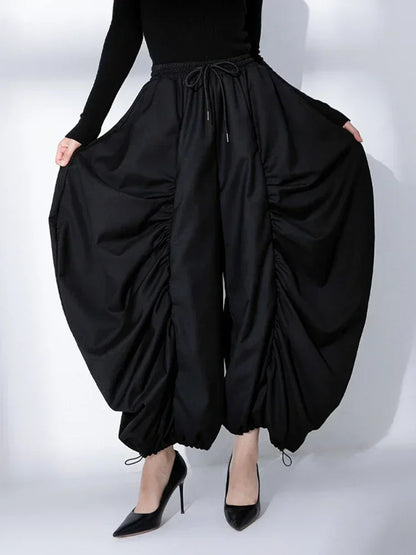 XITAO Folds Black Wide Leg Pants Fashion Personality Irregular Splicing Women Pants Spring New Street Trendy DMJ3090