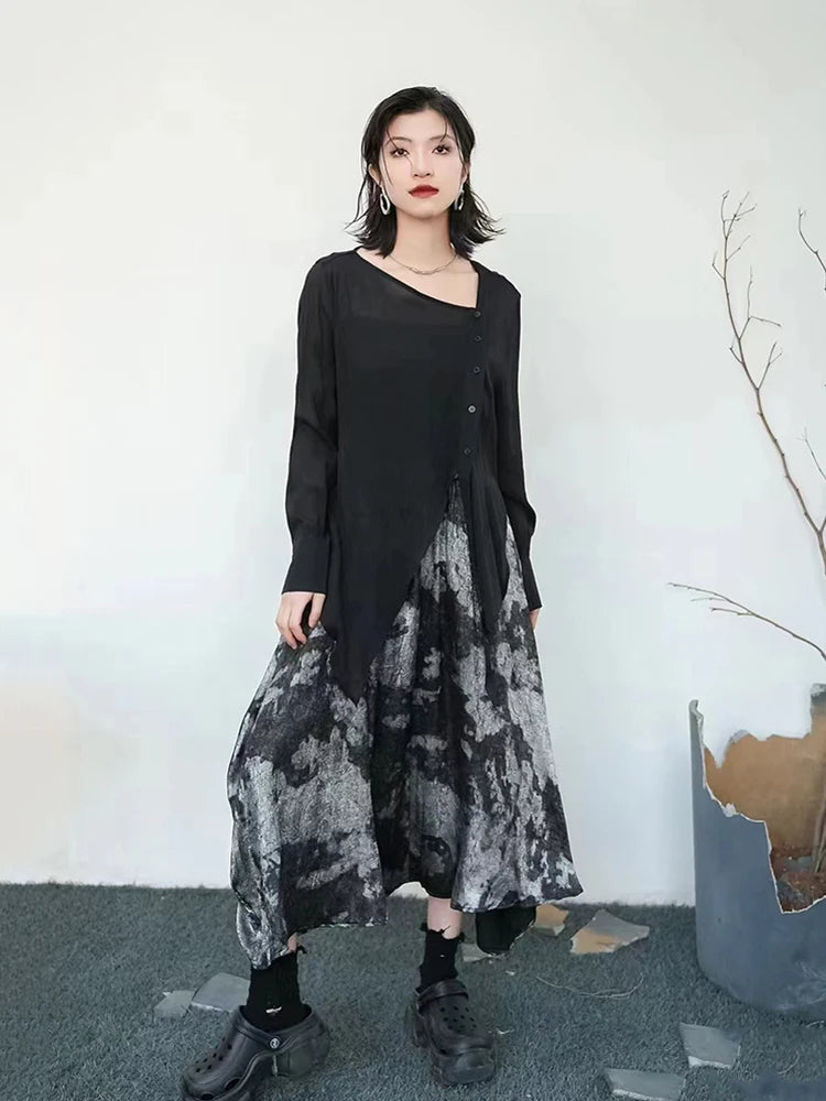 XITAO Irregular Solid T-shirt Asymmetrical Collar Full Sleeve Loose Simplicity All Match Casual Fashion Women New Top LYD1762