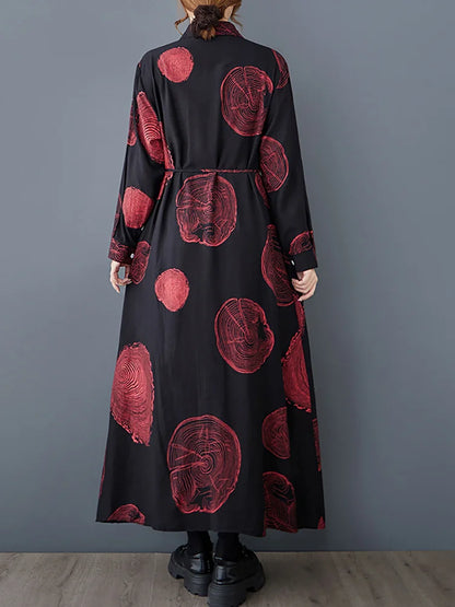 XITAO Print Flower Single Breasted Buckle Contrast Color Dress Fashion A-line Casual Full Sleeve Turn-down Collar Dress GMM1182