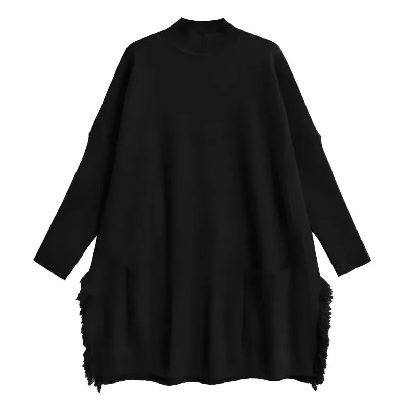 XITAO Popular Casual Tassel Loose Women Pullover Batwing O-neck Long Style Autumn Solid Color Knitting Female Sweater GMM1017