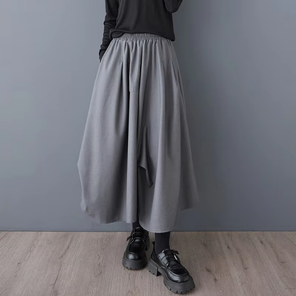 XITAO A-line Casual Solid Color Mid-calf Women Skirt Irregular Loose Thin Fashion Elastic Waist Fold Autumn Female Skirt GMM1026