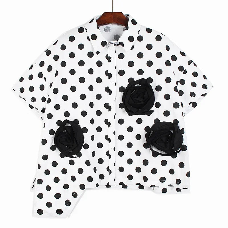 XITAO Polka Dot Single Breasted Shirt Korea Summer New Personality Fashion Loose Turn-down Collar Short Sleeve Shirt WLD16641