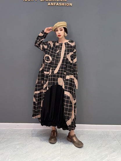 XITAO O-neck Plaid Irregular Dress Full Sleeve Korea Personality Pullover Fashion Loose Women Goddess Fan Casual FBB1573