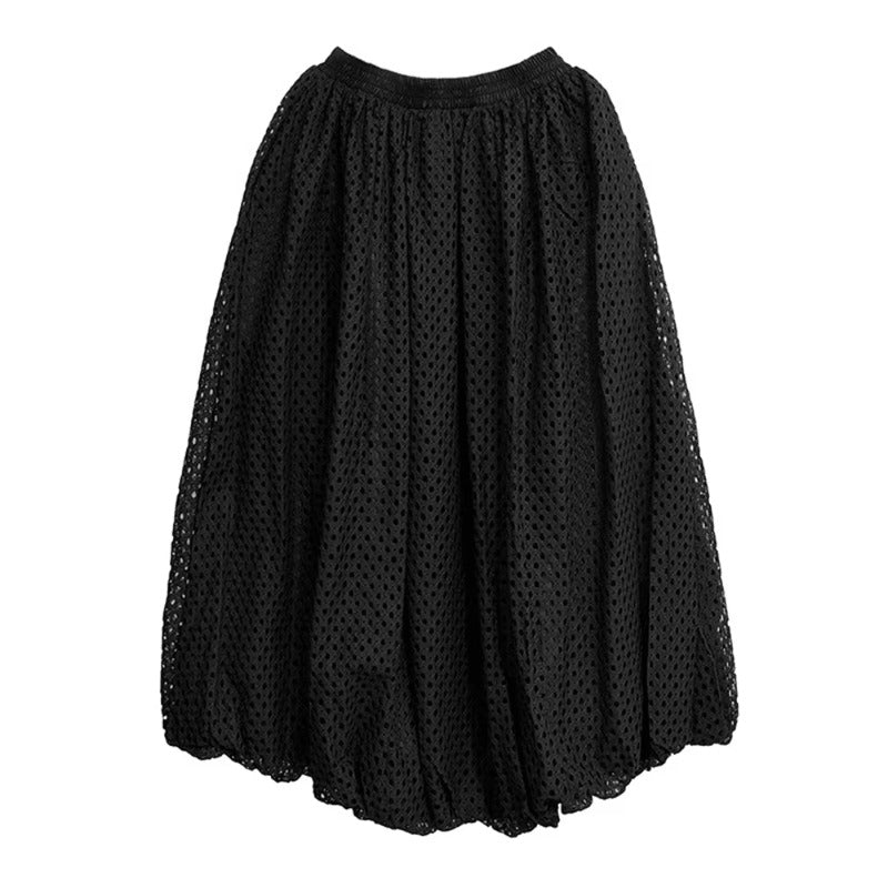 XITAO Mesh Patchwork Women Skirt Mid-calf Solid Color Elastic Waist All Match New Spring Loose Female Casual Skirt GMM1372