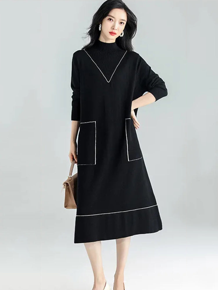 XITAO Split Dress Fashion Pullover Full Sleeve Goddess Fan Casual Style Spring Minority Pocket Solid Color Dress WLD13234