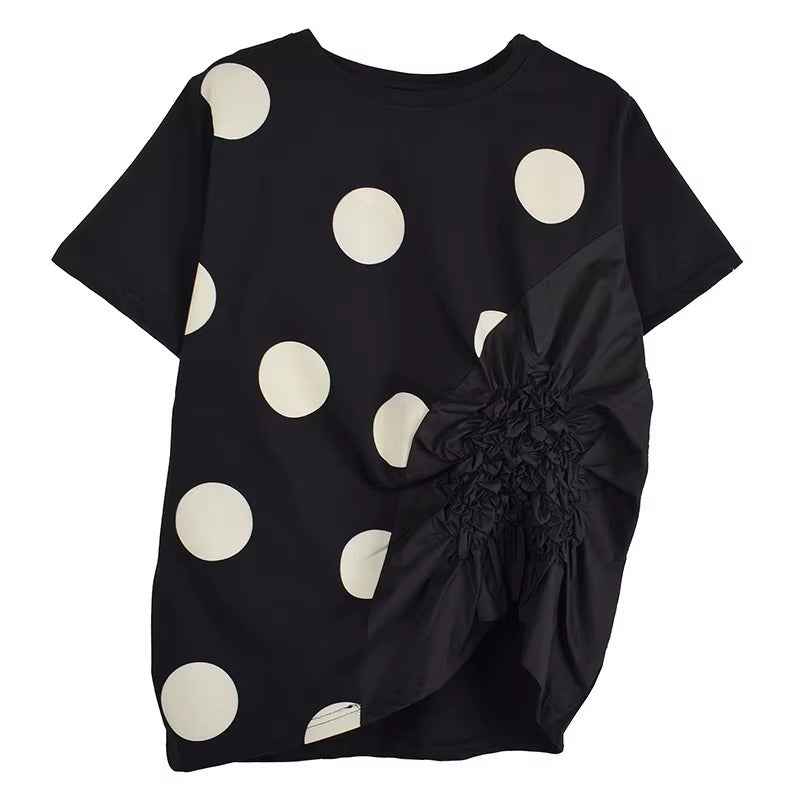 XITAO Fold Polka Dot Irregular Half Sleeve T-shirt Casual Fashion Personality Loose Fitting Simple Summer Women T-shirt GJ1133