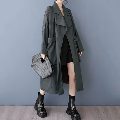 XITAO Patchwork Pocket Open Stitch Female Coat Casual Loose Fitting Solid Color Full Sleeve A-line Autumn Women Trench GMM1175