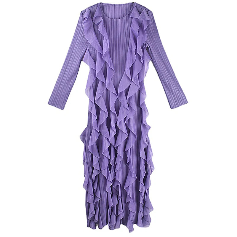 XITAO Ruffled Elegant Dress Solid Color Casual Loose O-neck Full Sleeve Spring Fashion Women New Ankle-Length Dress LYD1606