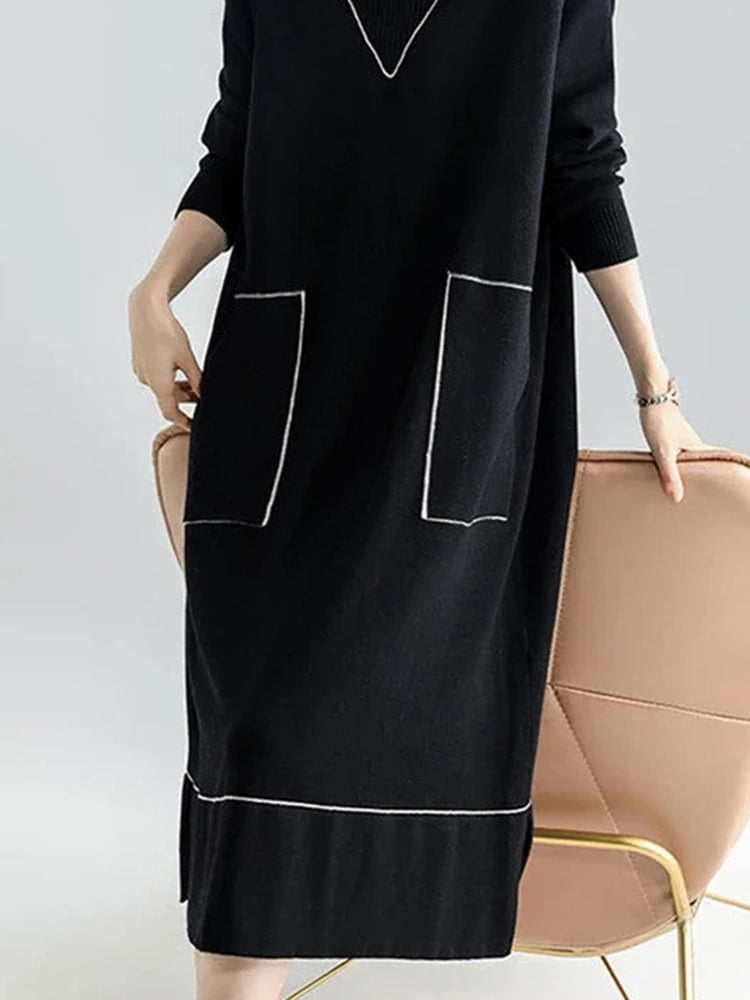 XITAO Split Dress Fashion Pullover Full Sleeve Goddess Fan Casual Style Spring Minority Pocket Solid Color Dress WLD13234